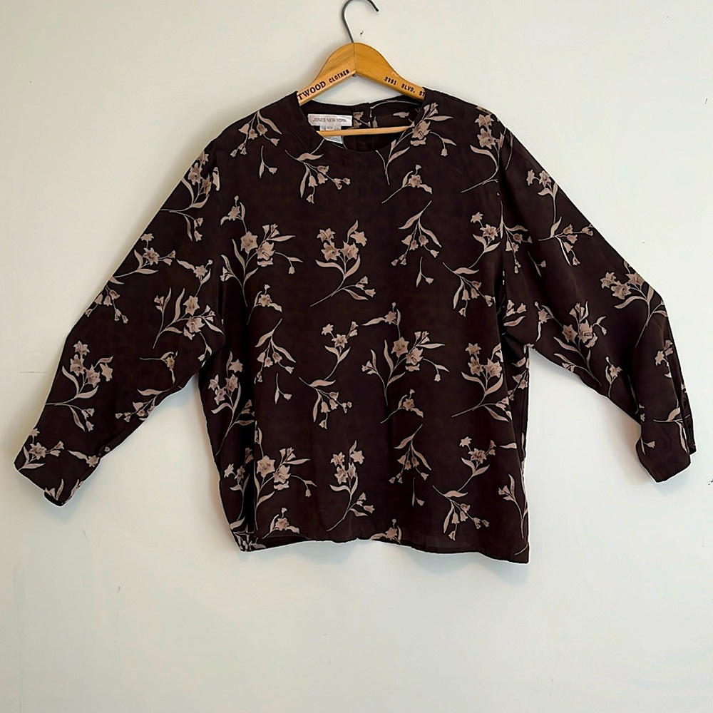 Vintage Jones New York Silk Brown Floral Blouse